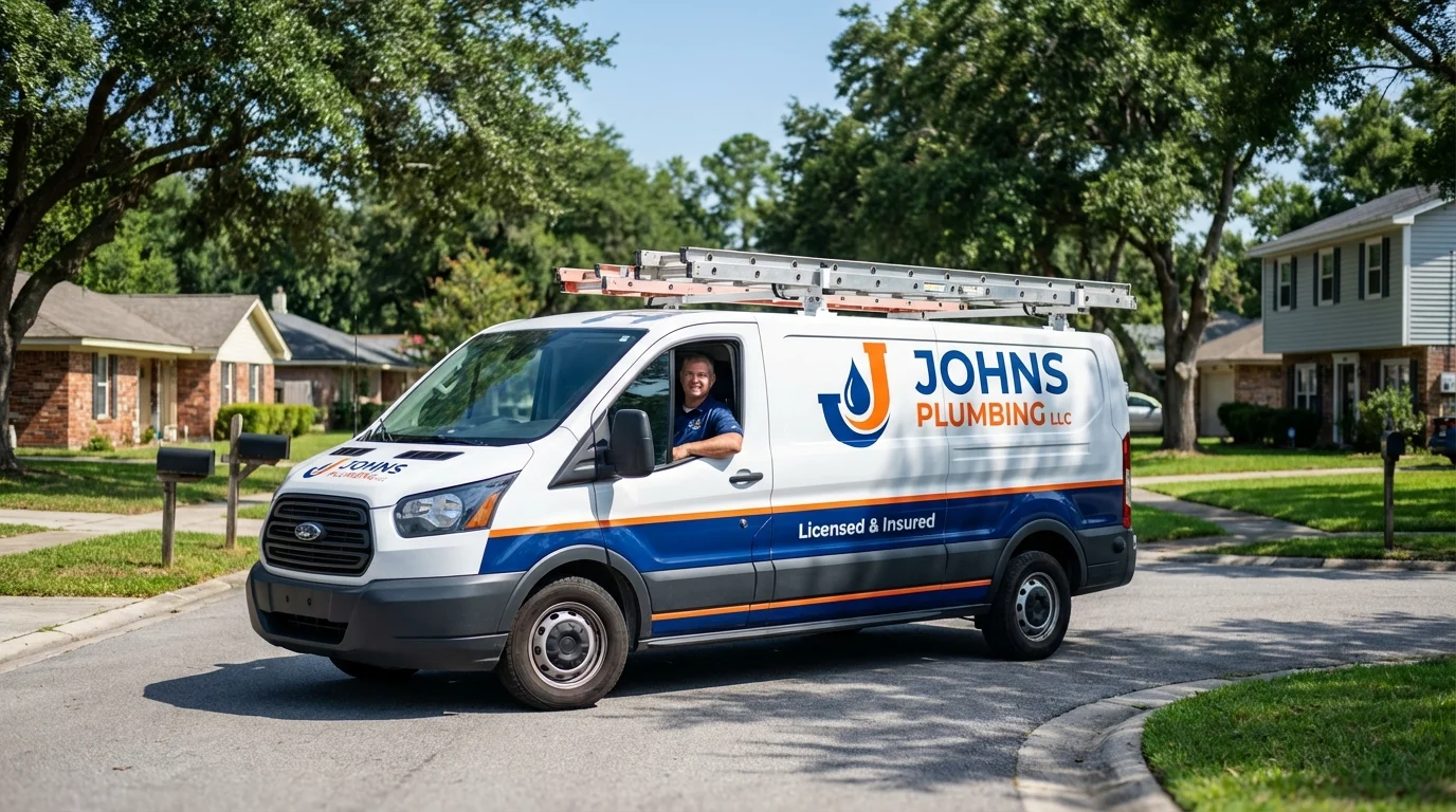 Johns Plumbing LLC service van in Candia, NH
