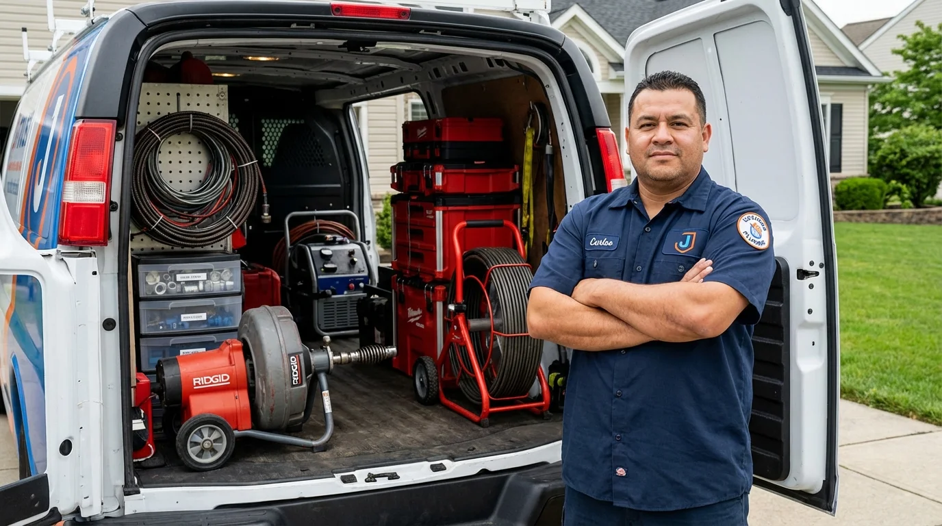 Professional drain cleaning equipment and Johns Plumbing LLC plumber in Candia