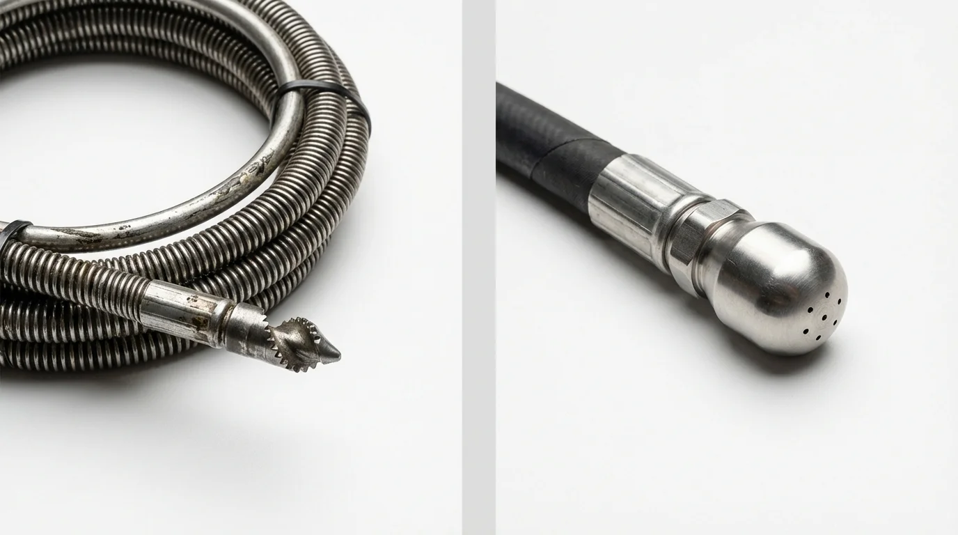Drain snake cable and hydro jetting nozzle used for drain cleaning in Candia, NH