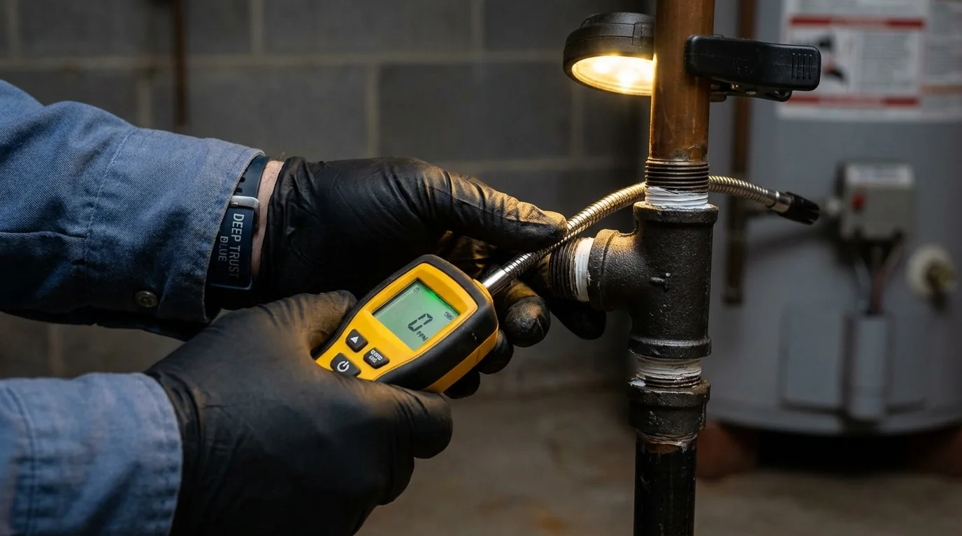 Gas leak detection with electronic sniffer by Johns Plumbing LLC in Candia