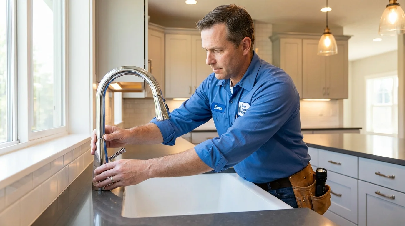 Kitchen faucet installation by Johns Plumbing LLC in Candia