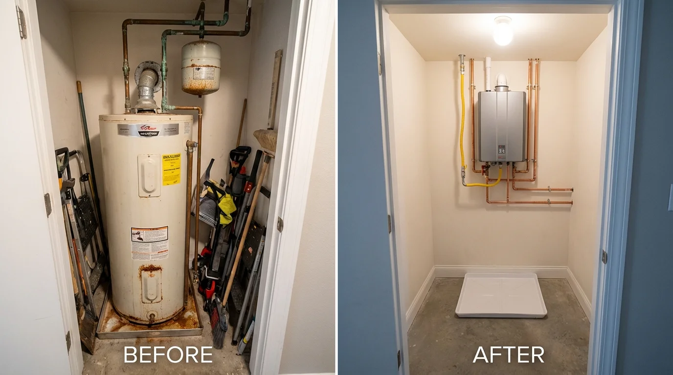 Tank water heater versus wall-mounted tankless unit comparison for Candia, NH homeowners